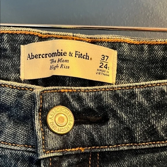 Abercrombie & Fitch The Mom Jean High Rise Blue Denim Jeans 37 24s Curve Love - Picture 2 of 14